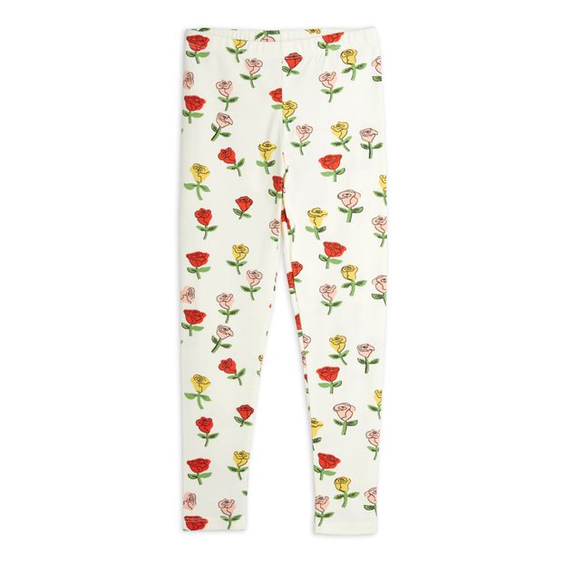 Mini Rodini - Organic Cotton Flower Leggings - Off white | Smallable