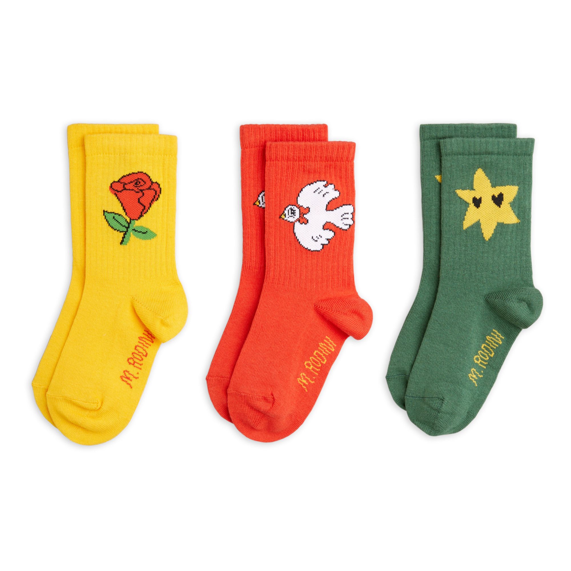 Mini Rodini - Lot 3 Paires de Chaussettes Coton Bio Colombe - Fille - Rouge