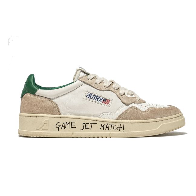 Medalist Tag Cracked Leather/Suede Trainers | Green