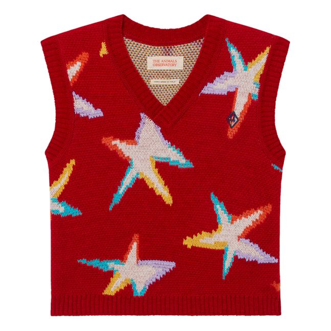 Bat Merino Wool Star Vest  - Christmas Collection - Red