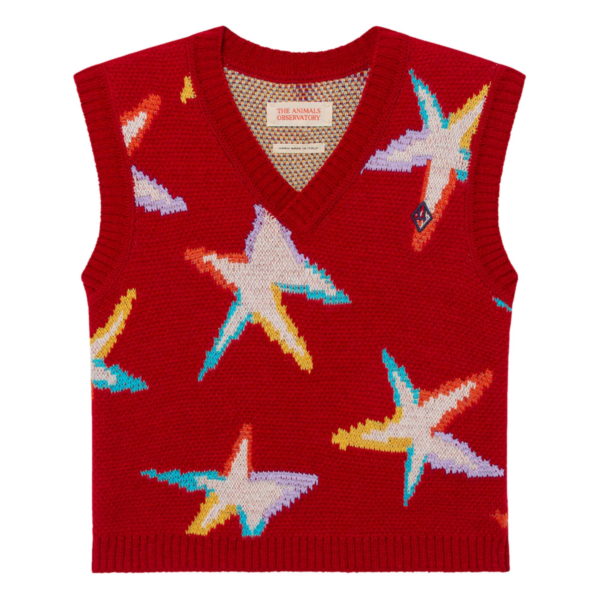 Bat Merino Wool Star Vest  - Christmas Collection - Red- Product image n°0