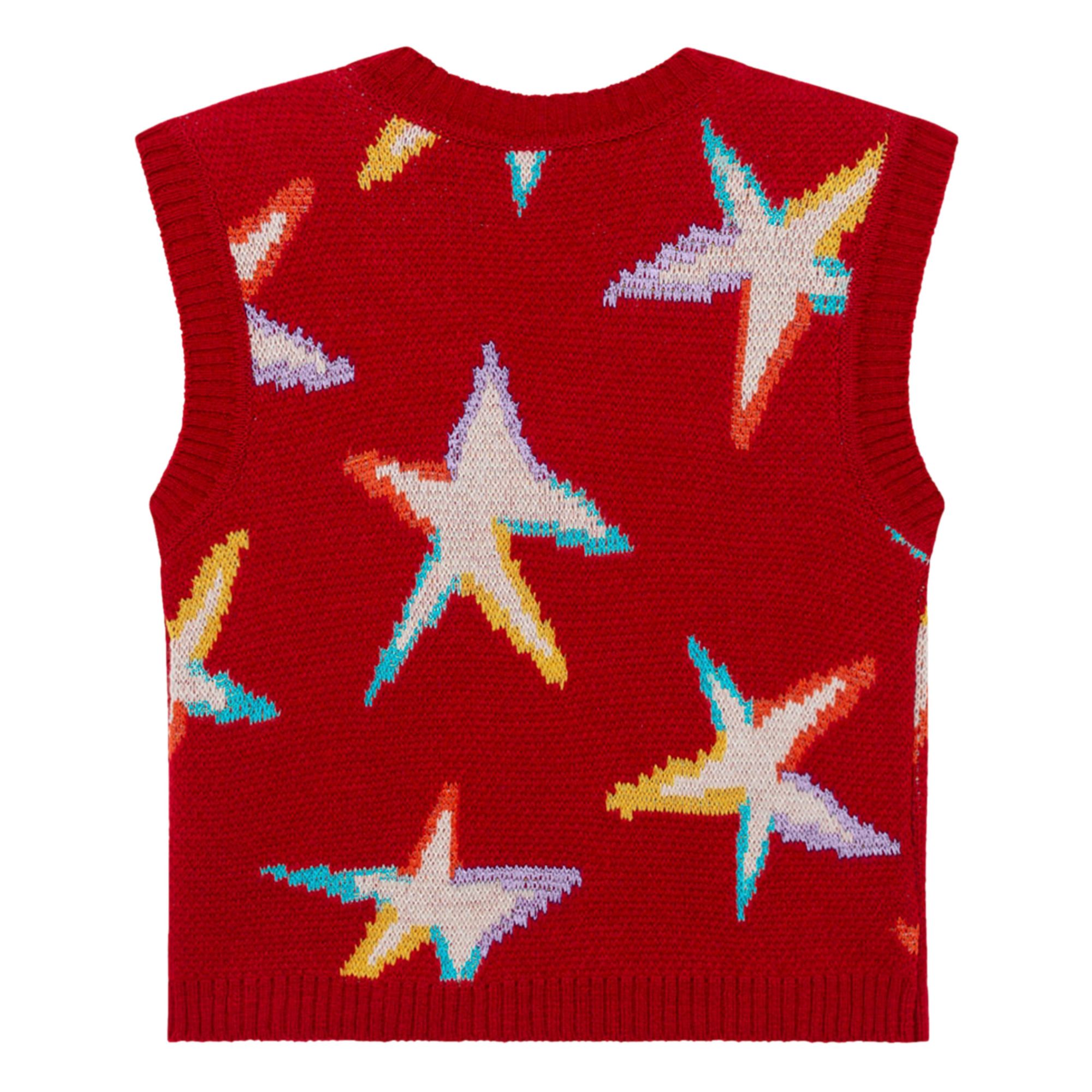 Bat Merino Wool Star Vest  - Christmas Collection - Red- Product image n°1