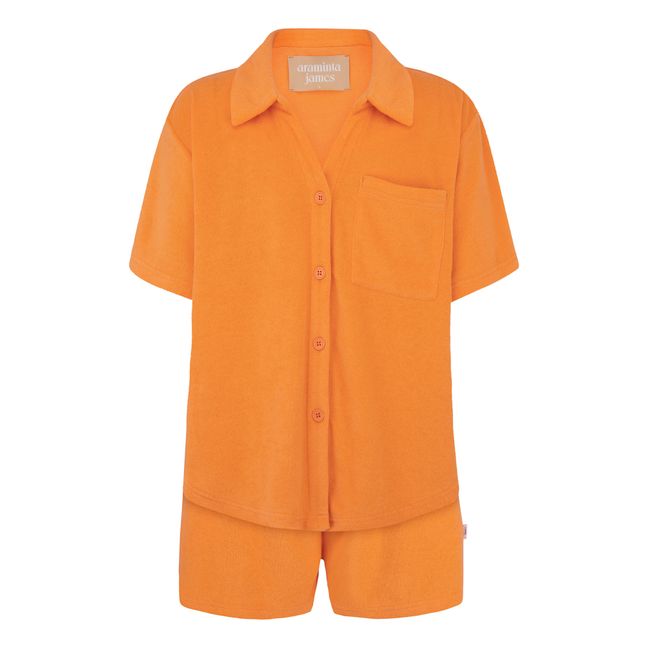 Terry Cloth Shirt Top & Bottom Set Orange