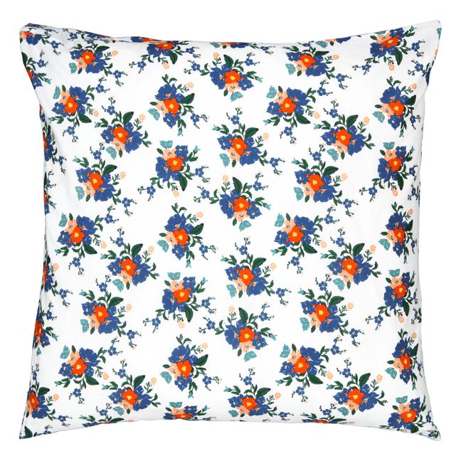 Funda de almohada de algodón Flores Alex Azul