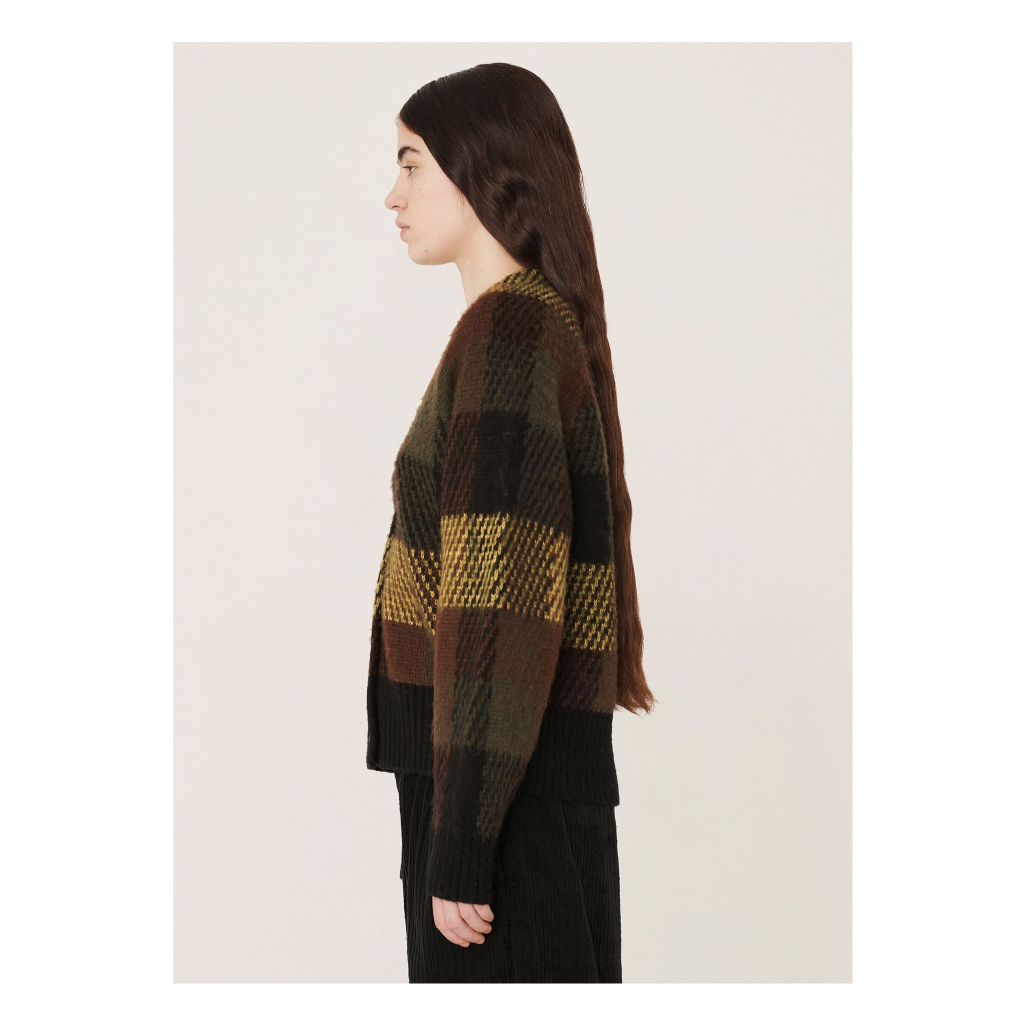Checked Woollen Cardigan Brown YMC 