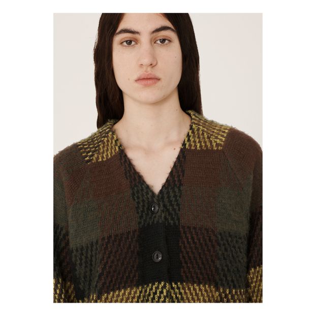 Checked Woollen Cardigan Brown YMC 
