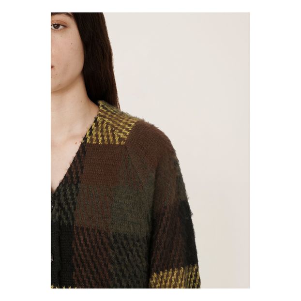 Checked Woollen Cardigan Brown YMC 