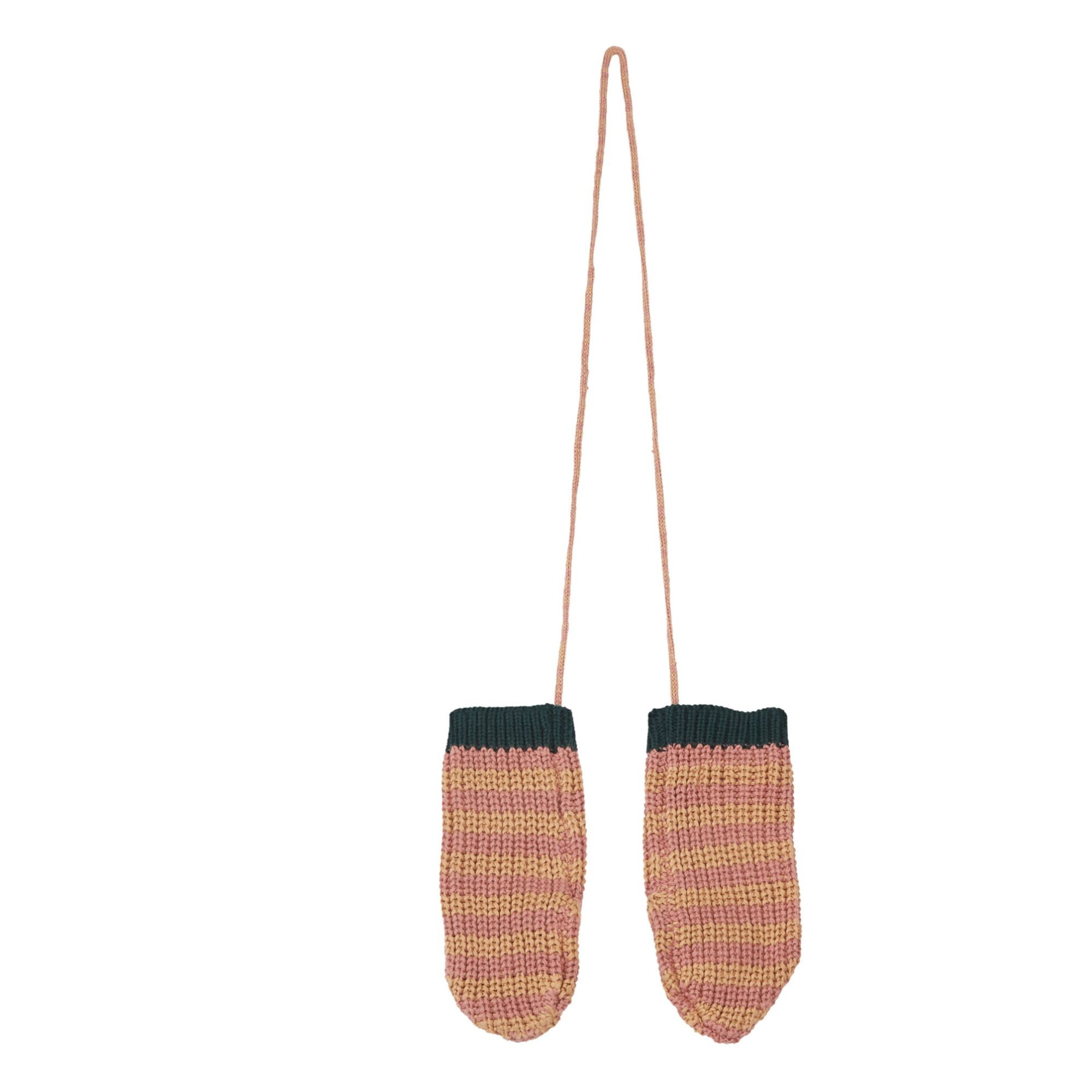 La Petite Collection - Moufles Laine et Coton Rayées - Fille - Rose pâle