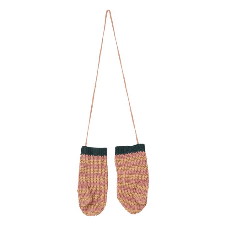 Wool and Cotton Striped Mittens | Pale pink- Product image n°1