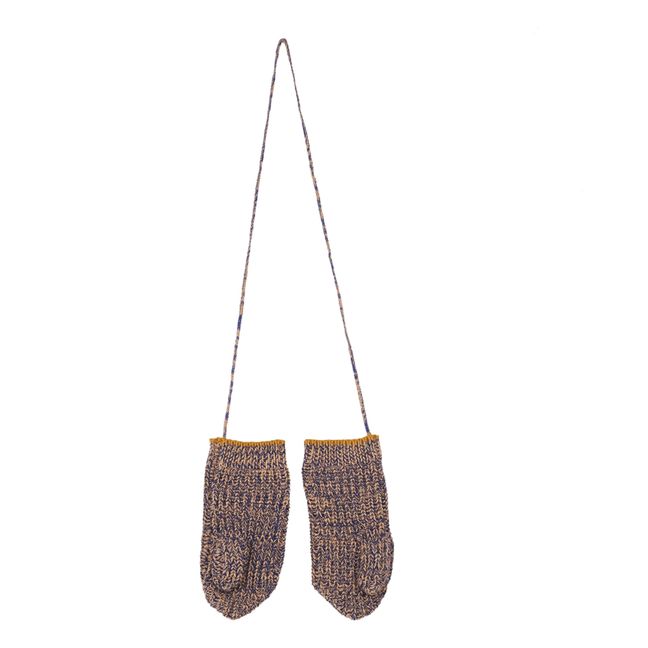 Wool and Cotton Mittens | Marled blue