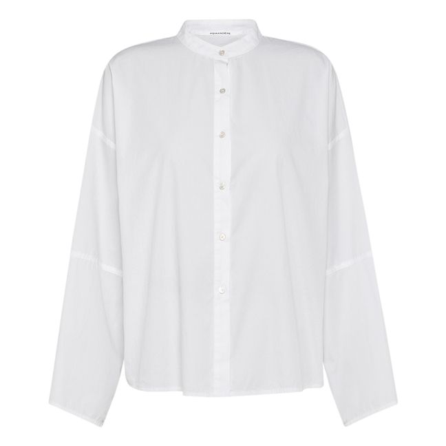 Cotton Poplin Button-Up Blouse White