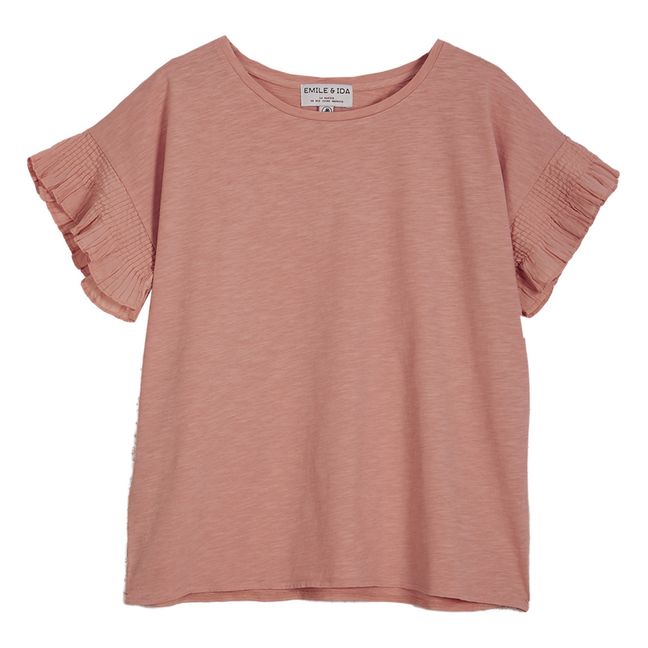 Camiseta de algodón orgánico volantes - Colección Mujer - Rosa Viejo