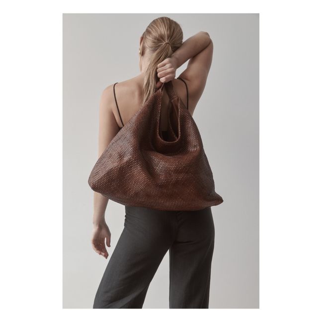 Oversized Braided Leather Bag Brown