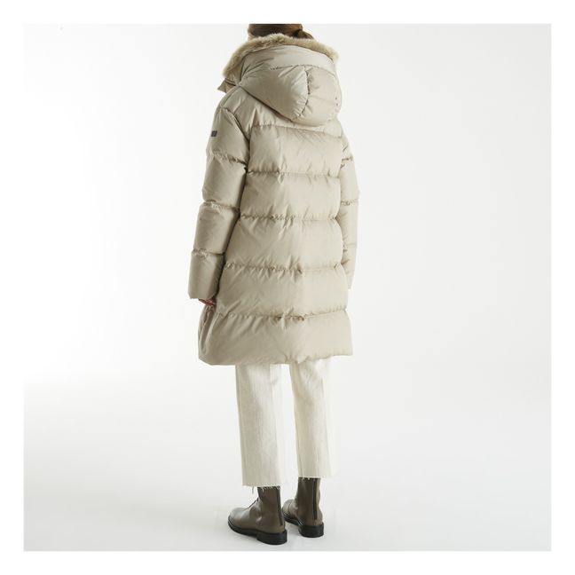 Faux Fur Hooded Down Jacket Sand