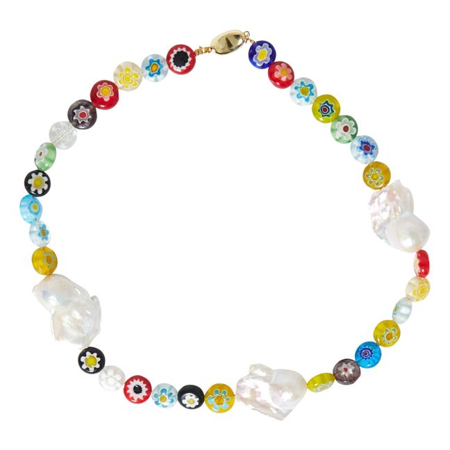 Pearl and Flower Necklace Multicolor