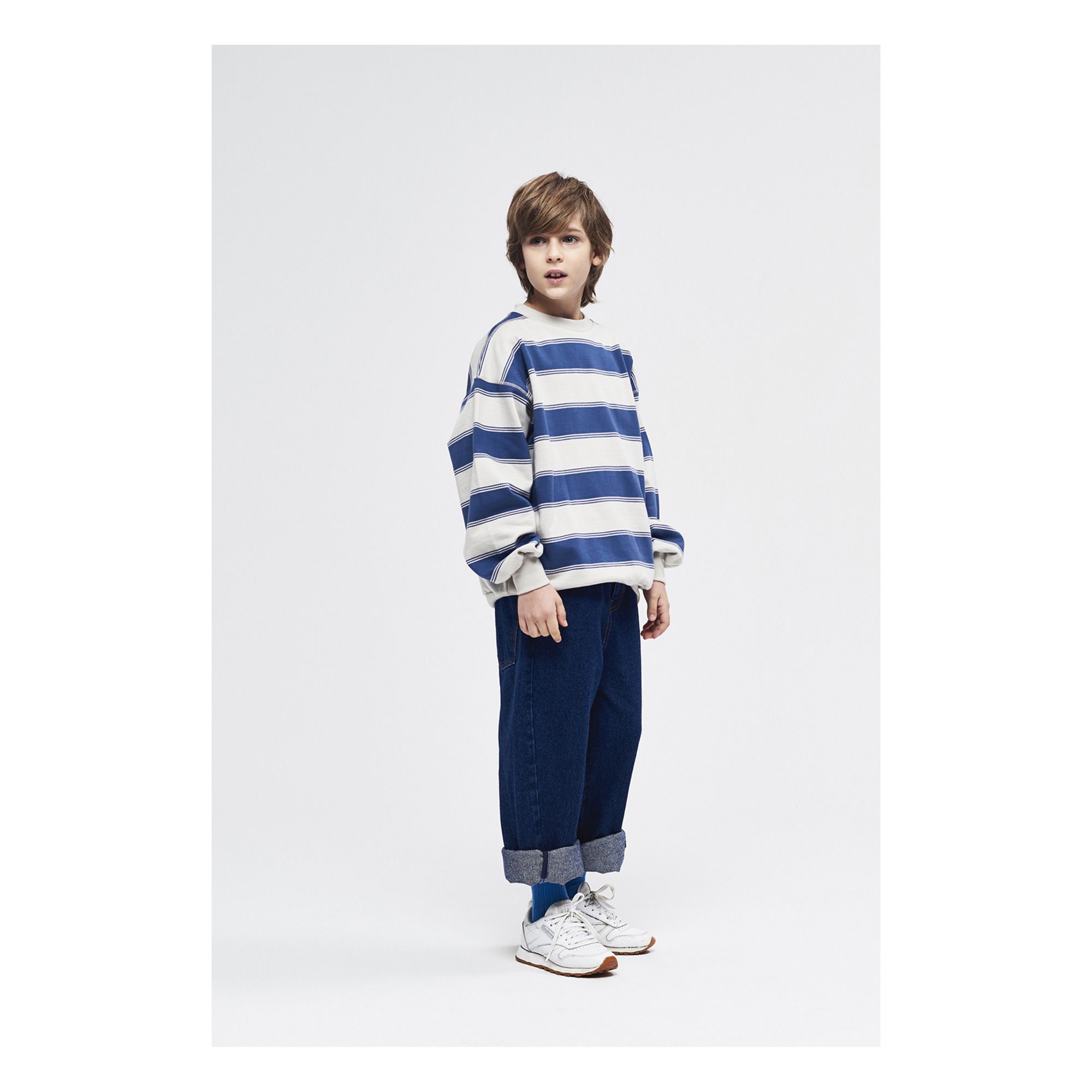Striped Organic Cotton Sweatshirt Blue- Product image n°1