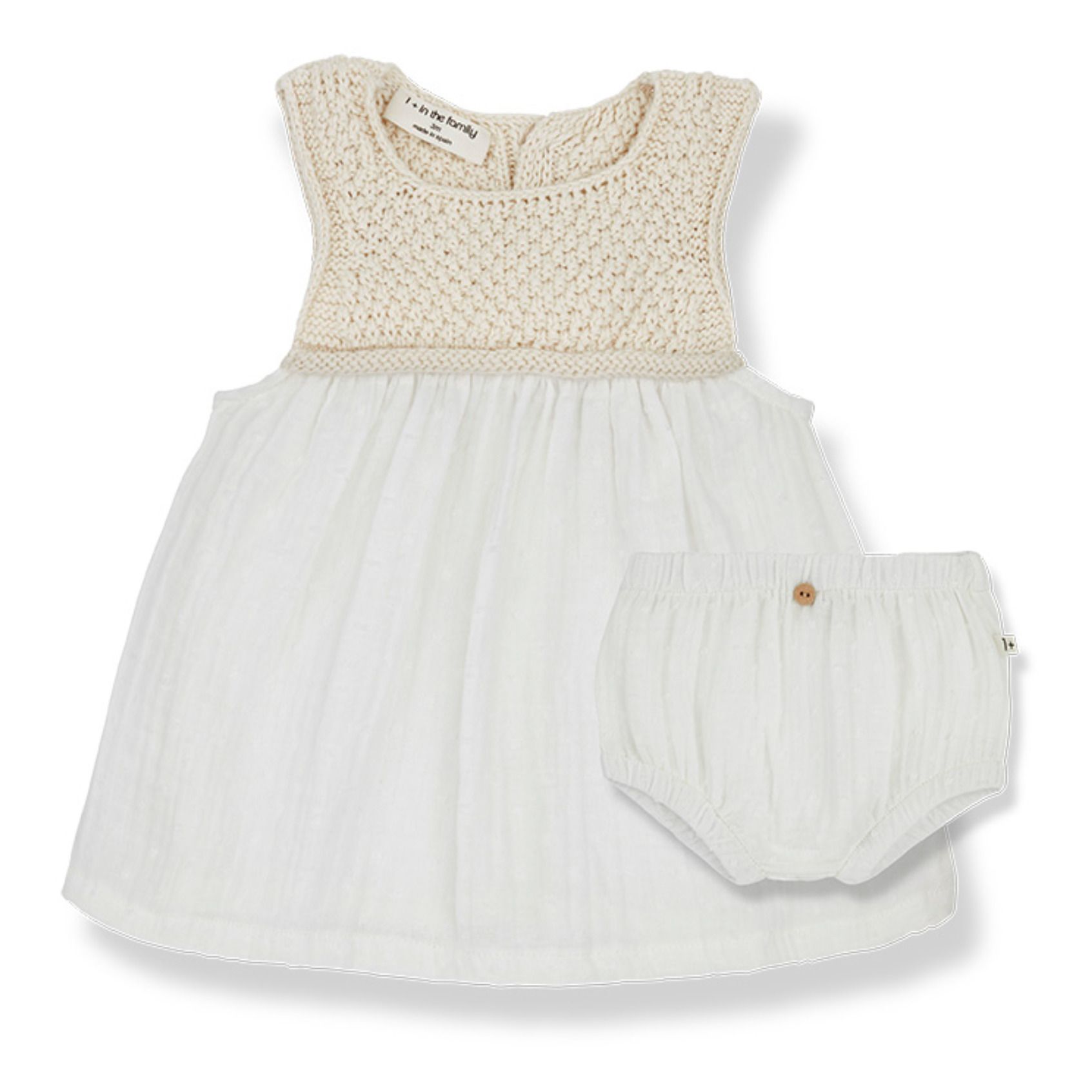 1+ in the family - Robe et Bloomer Laura Tricot Coton Bio - Fille - Blanc cassé