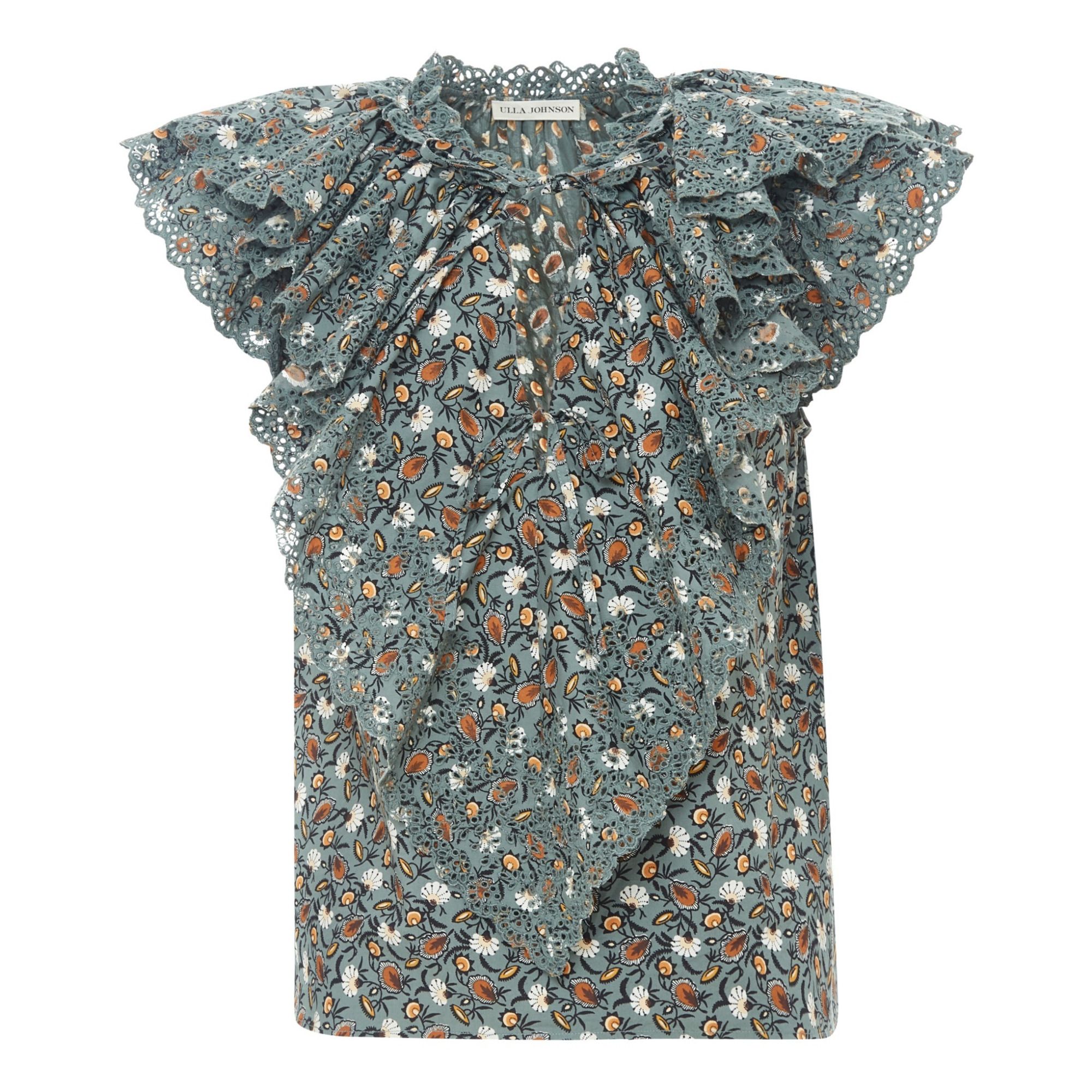 Ulla Johnson - Top Lora Popeline Imprimé Floral - Femme - Bleu Vert