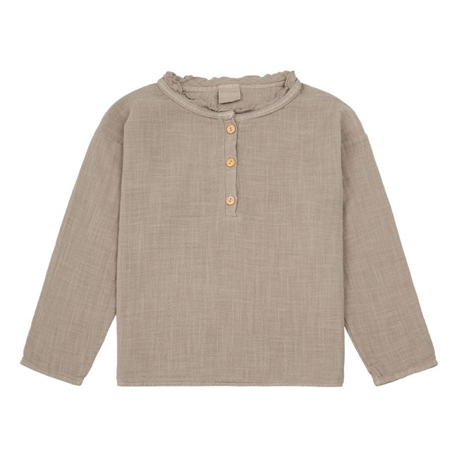 Olympe Organic Cotton Muslin Blouse Taupe brown