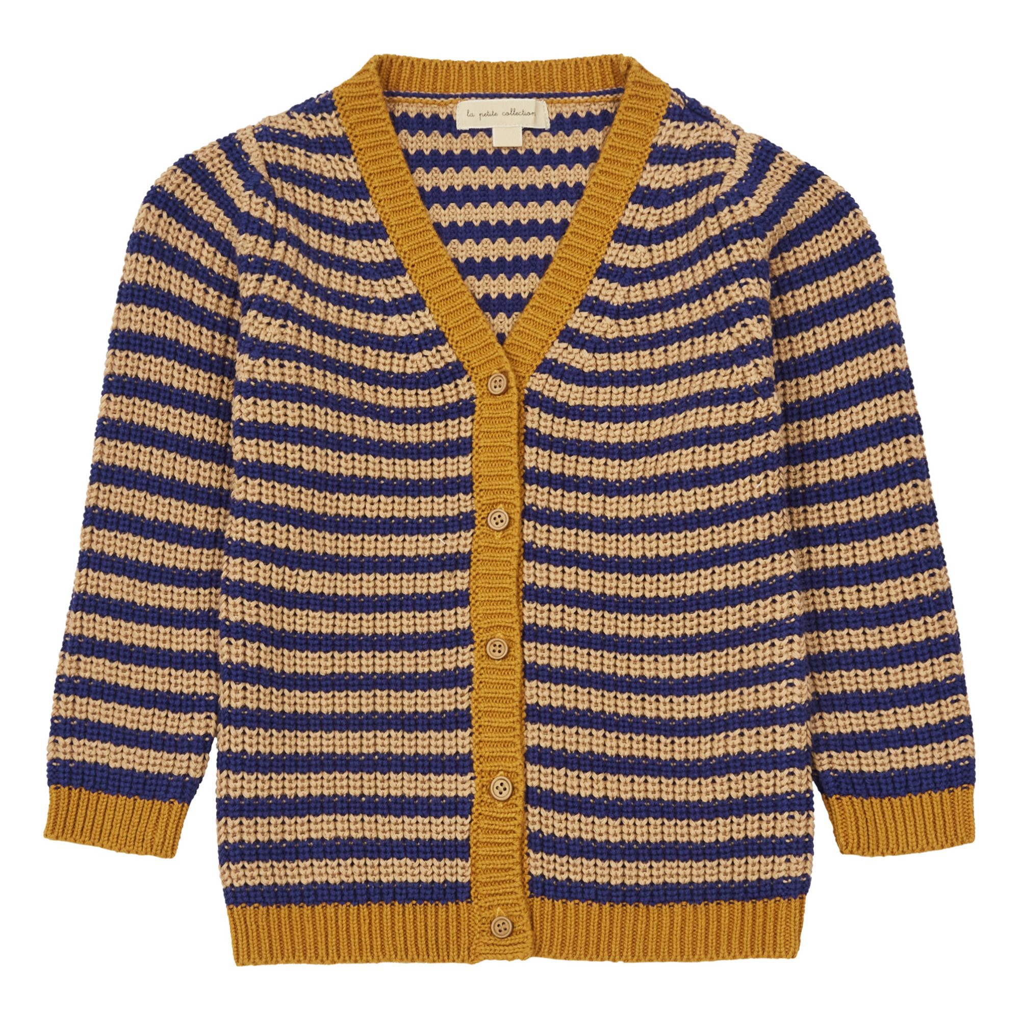 Wool and Cotton Striped Cardigan Blue- Product image n°0