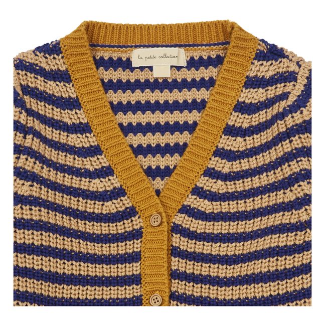 Wool and Cotton Striped Cardigan Blu