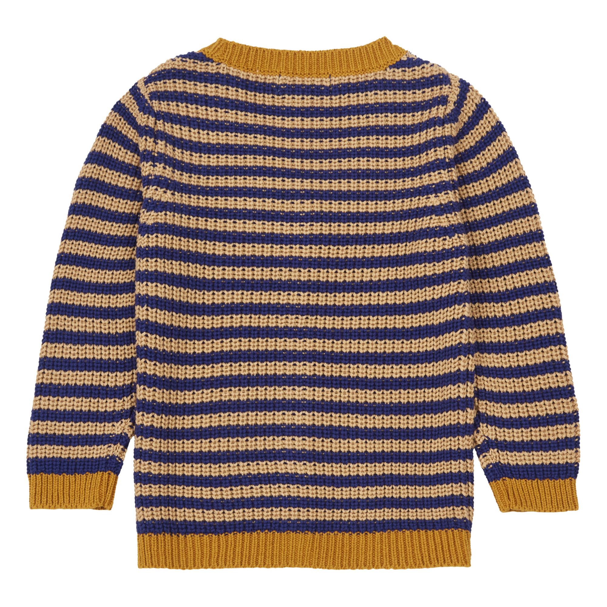 Wool and Cotton Striped Cardigan Blue- Product image n°2