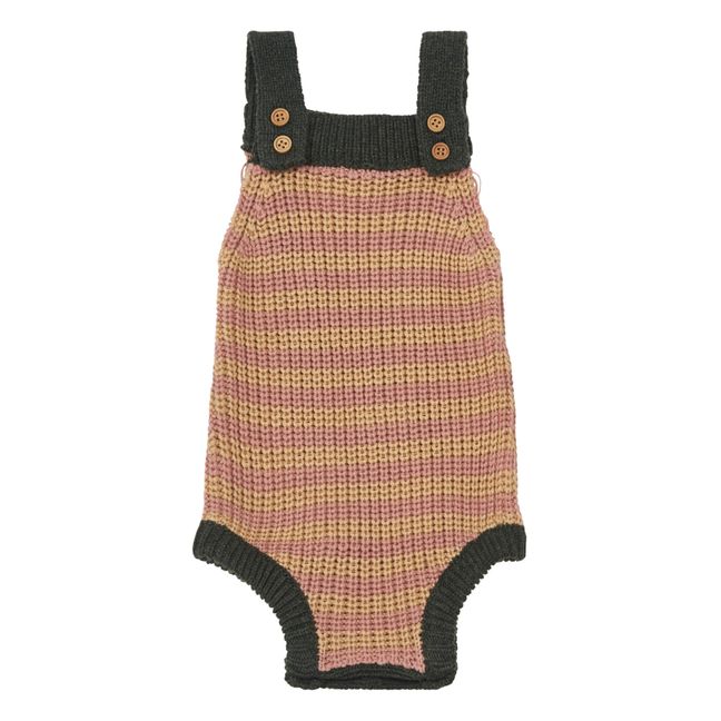 Wool and Cotton Striped Romper Rosa