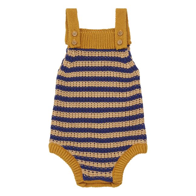 Wool and Cotton Striped Romper Blue