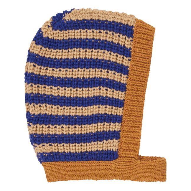 Wool and Cotton Striped Bonnet Blue