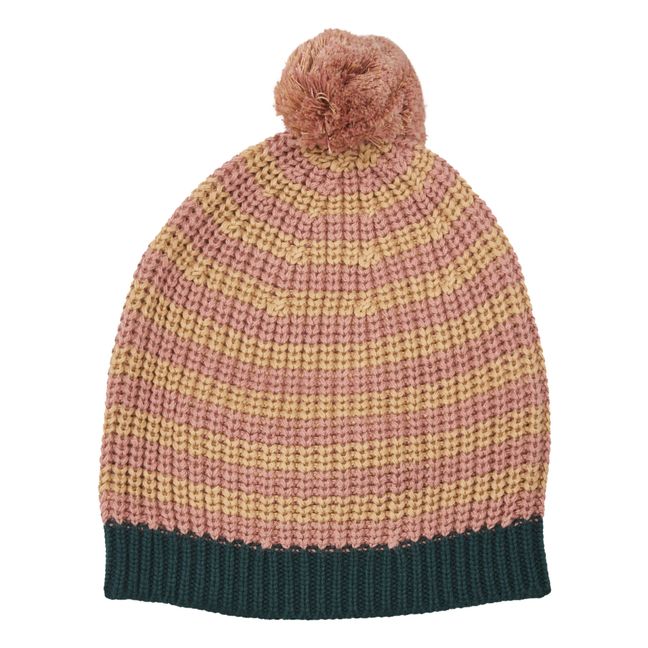 Wool and Cotton Striped Beanie Pink