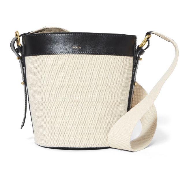Adelaide Mini Leather and Canvas Bucket Bag Beige