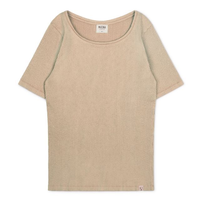 T-shirt Suna in cotone biologico, a coste - Collezione Donna - Sabbia