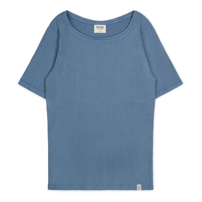 T-Shirt Coton Bio Côtelé Suna - Collection Femme - Bleu