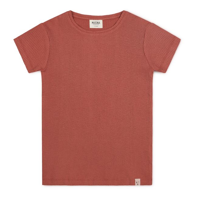 T-Shirt Suna, a coste, in cotone biologico Terracotta