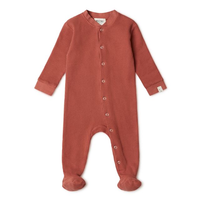 Lotte Organic Cotton Ribbed Footed Pyjamas Terracotta