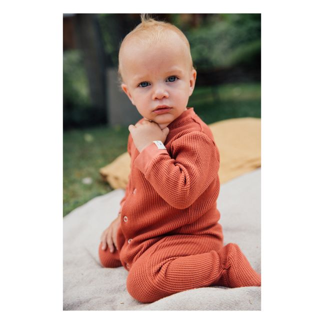 Lotte Organic Cotton Ribbed Footed Pyjamas Terracotta