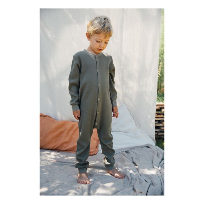 Pijama de algodón orgánico tejido gofrado | Verde oliva