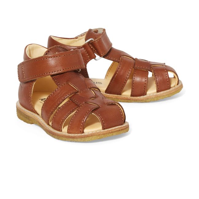 High-Top Leather Sandals Caramel