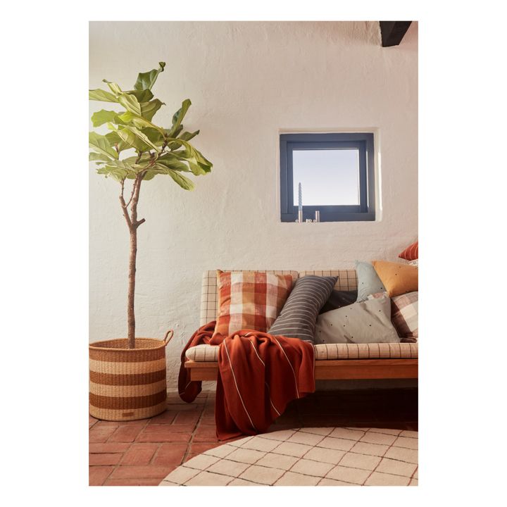 Kyoto Checker Organic Cotton Square Cushion | Naranja- Imagen del producto n°1