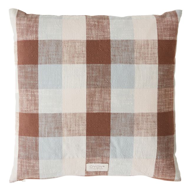 Kyoto Checker Organic Cotton Square Cushion | Azzurro