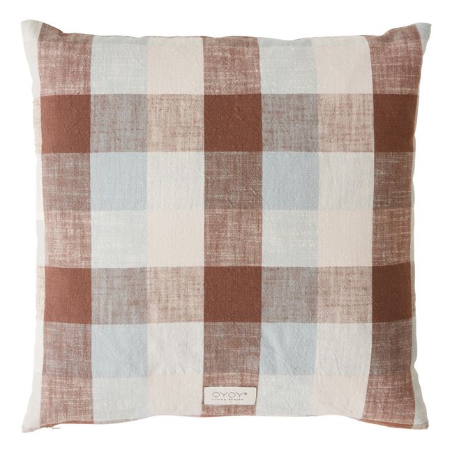 Coussin carré Kyoto Checker en coton bio | Bleu Clair
