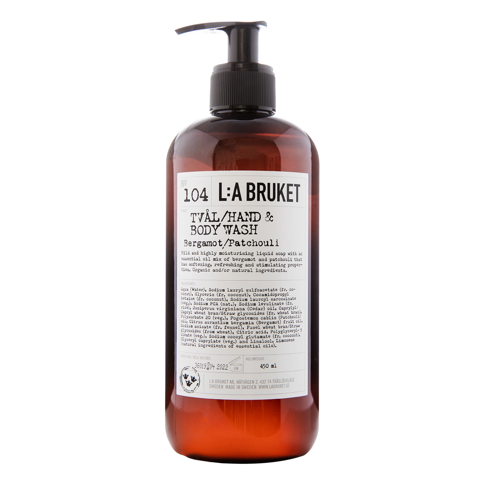 L:A BRUKET - Nettoyant mains & corps Bergamote Patchouli 104 - 450 ml - Non teinté