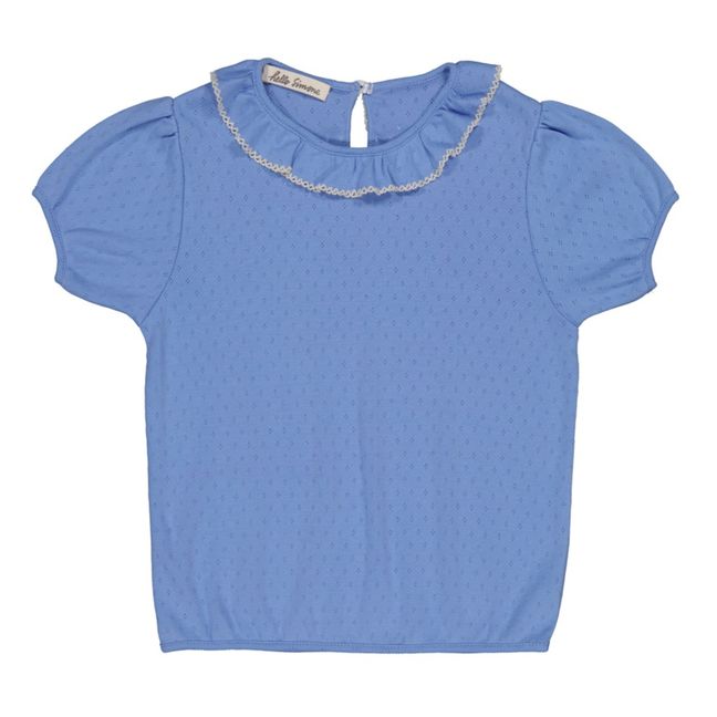 Cazia Organic Cotton Pointelle T-shirt Blue