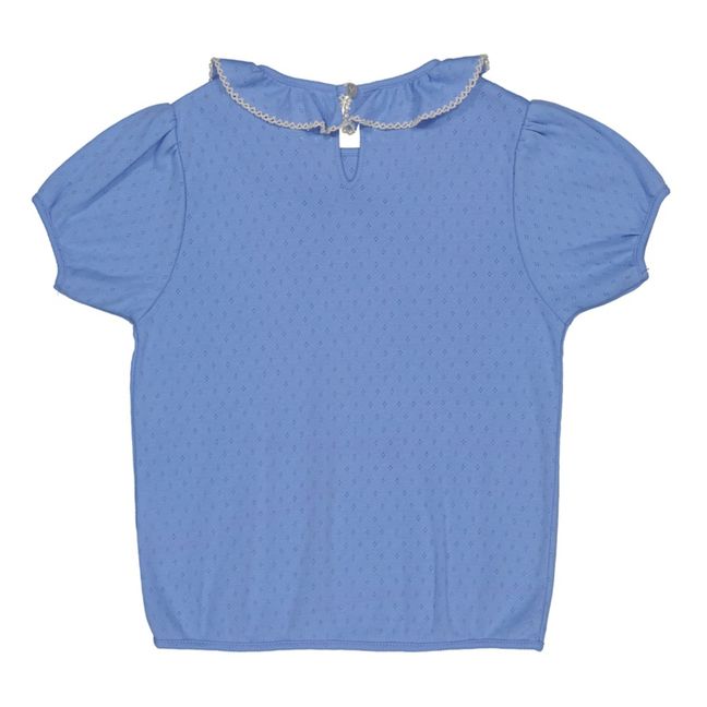 T-Shirt Pointelle Coton Bio Cazia Bleu