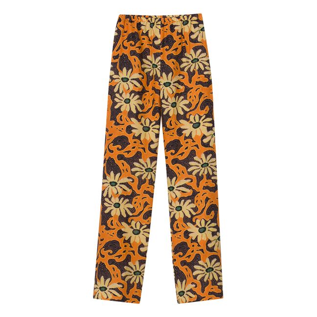 Yareli Floral Print Crepe Trousers Orange