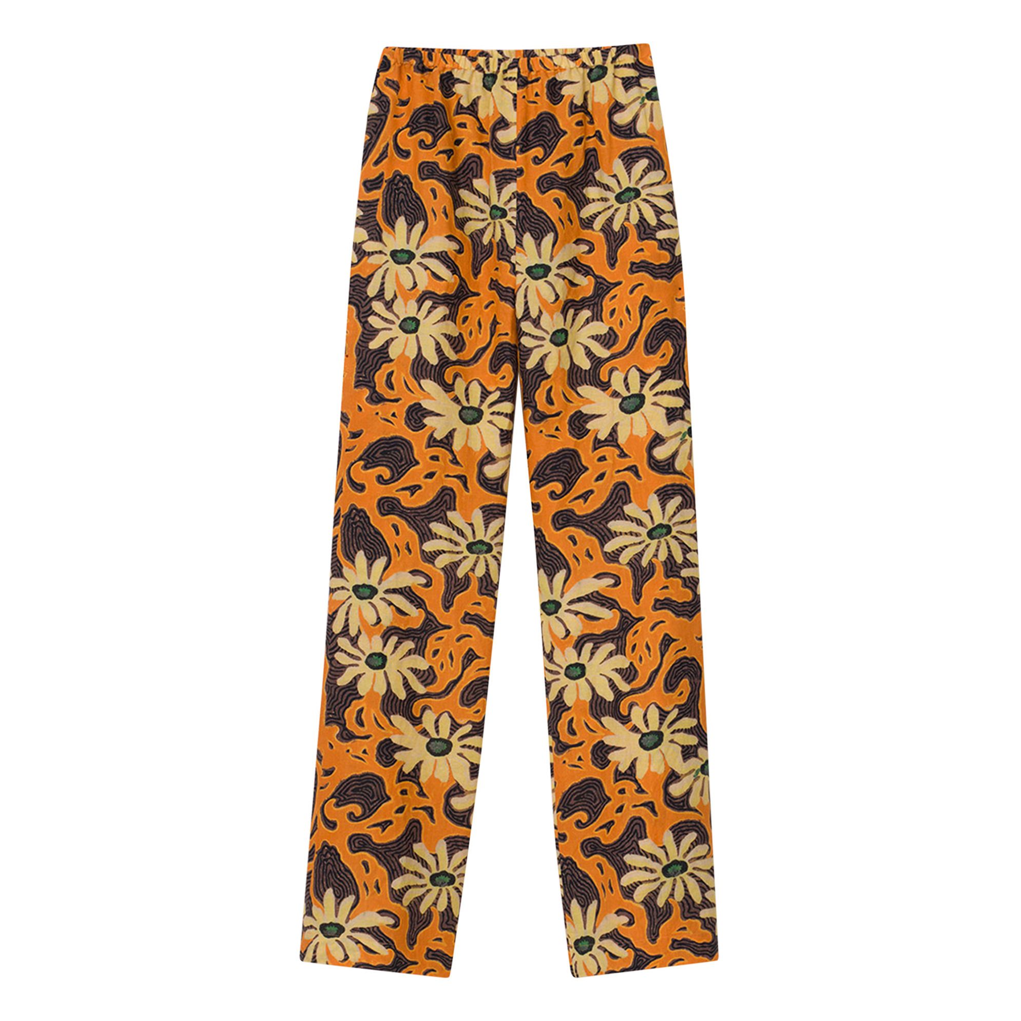 Pantaloni Yareli, con stampa floreale, in crepe Arancione- Immagine del prodotto n°0