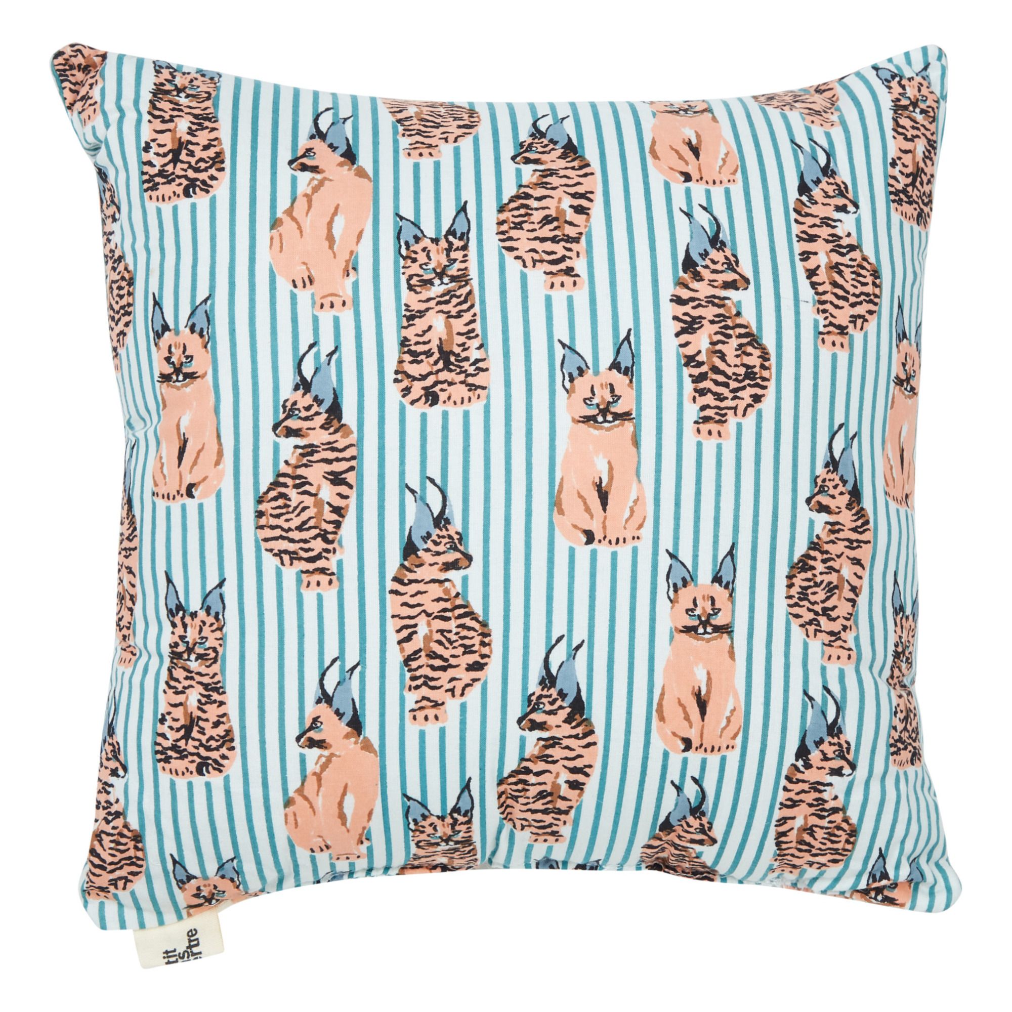 Le Petit Lucas du Tertre - Coussin Caracal en coton - Bleu Vert