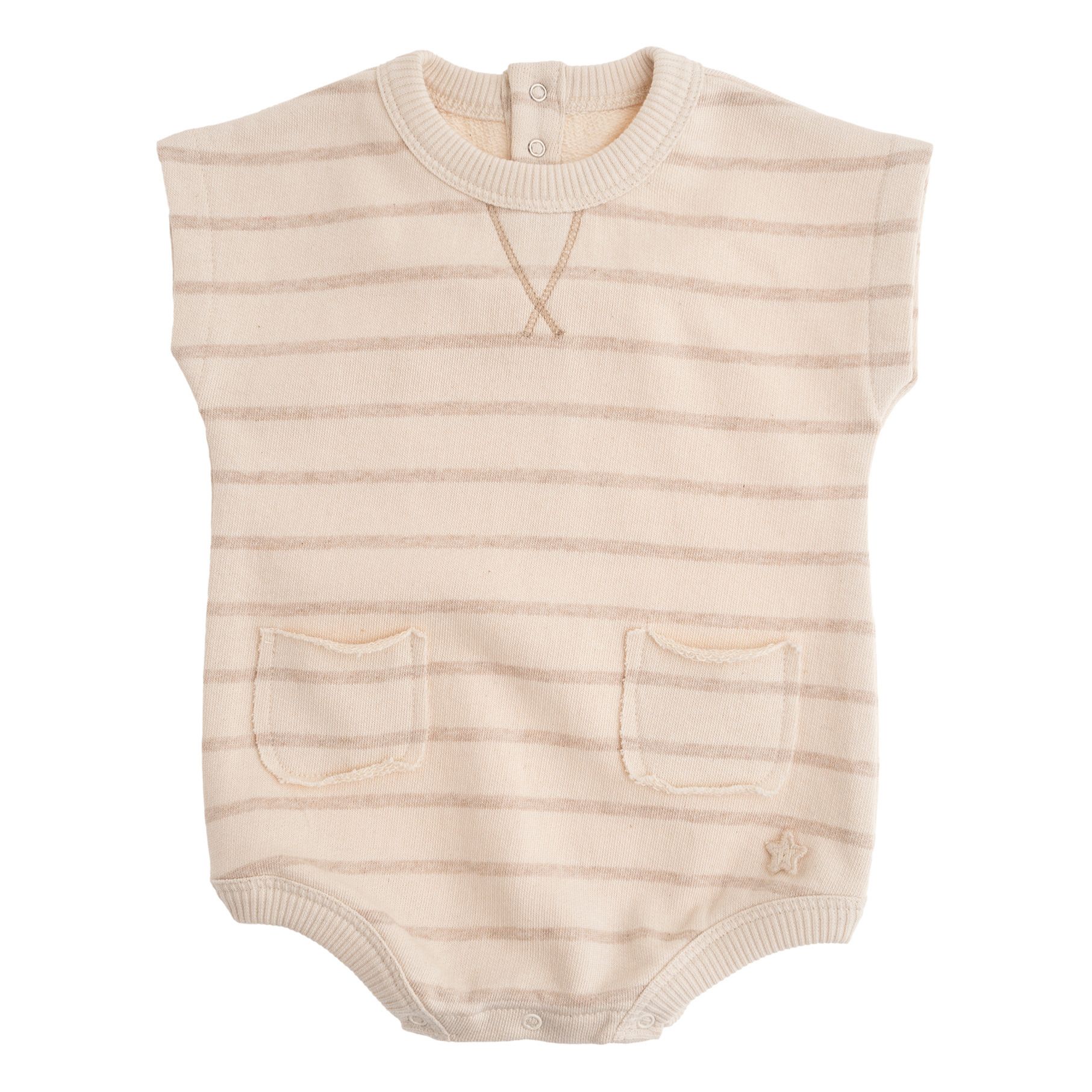 Tocoto Vintage - Barboteuse Molleton Bio Rayé - Fille - Taupe