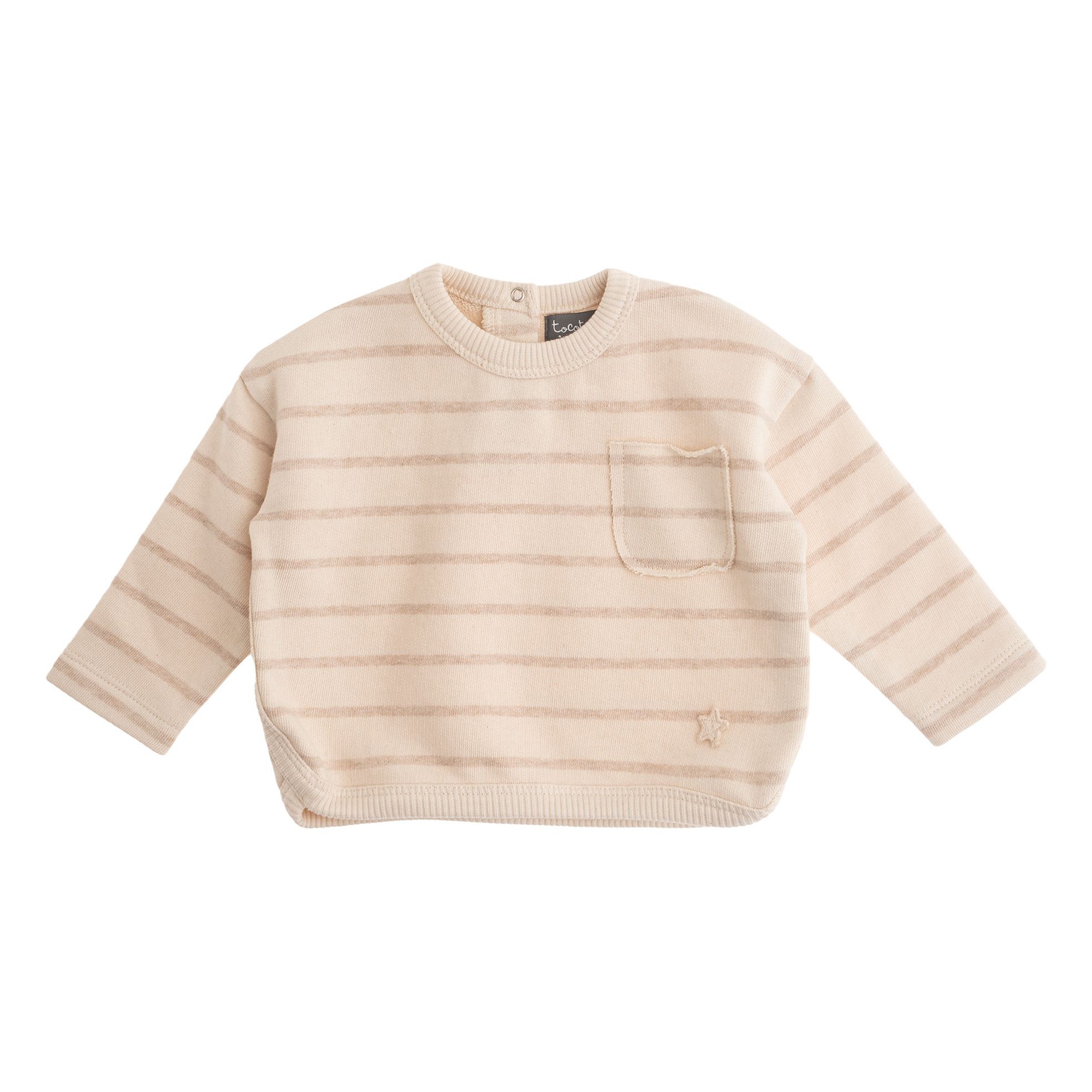Tocoto Vintage - Sweat Coton Bio Rayé - Fille - Taupe