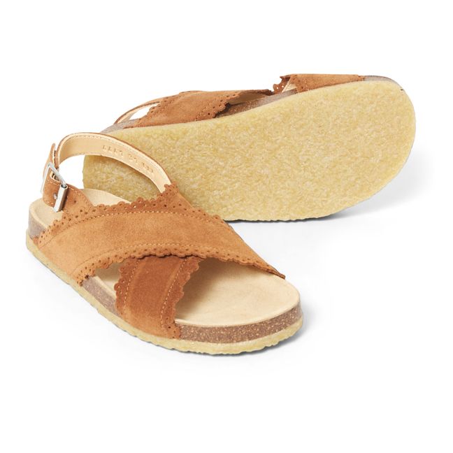 Crossed Scalloped Sandals  Caramel
